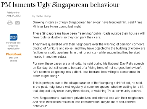 PM Lee laments Ugly Singaporeans